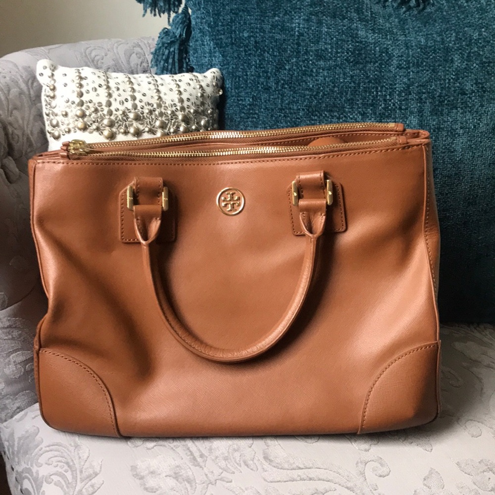 Tory Burch Tan Leather Satchel Structured Design